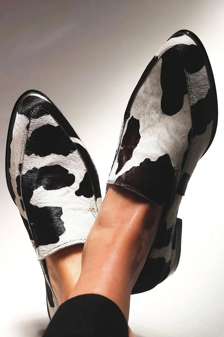 Selene | Cow Print Slip-On Shoes