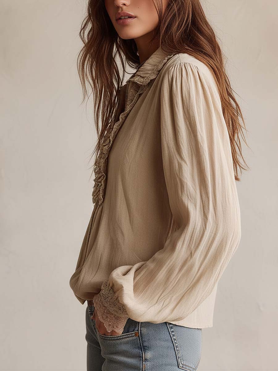 Victorian Ruffle Lace Zip Blouse