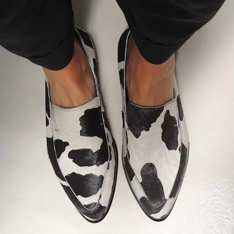 Selene | Cow Print Slip-On Shoes