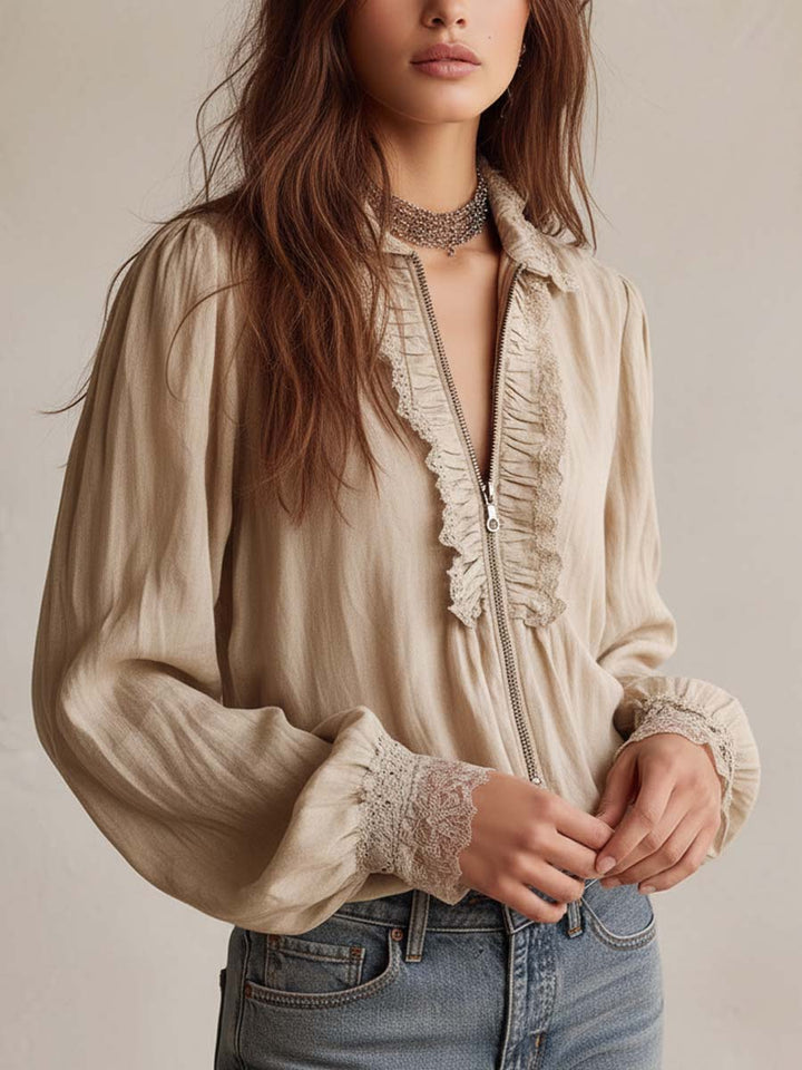 Victorian Ruffle Lace Zip Blouse