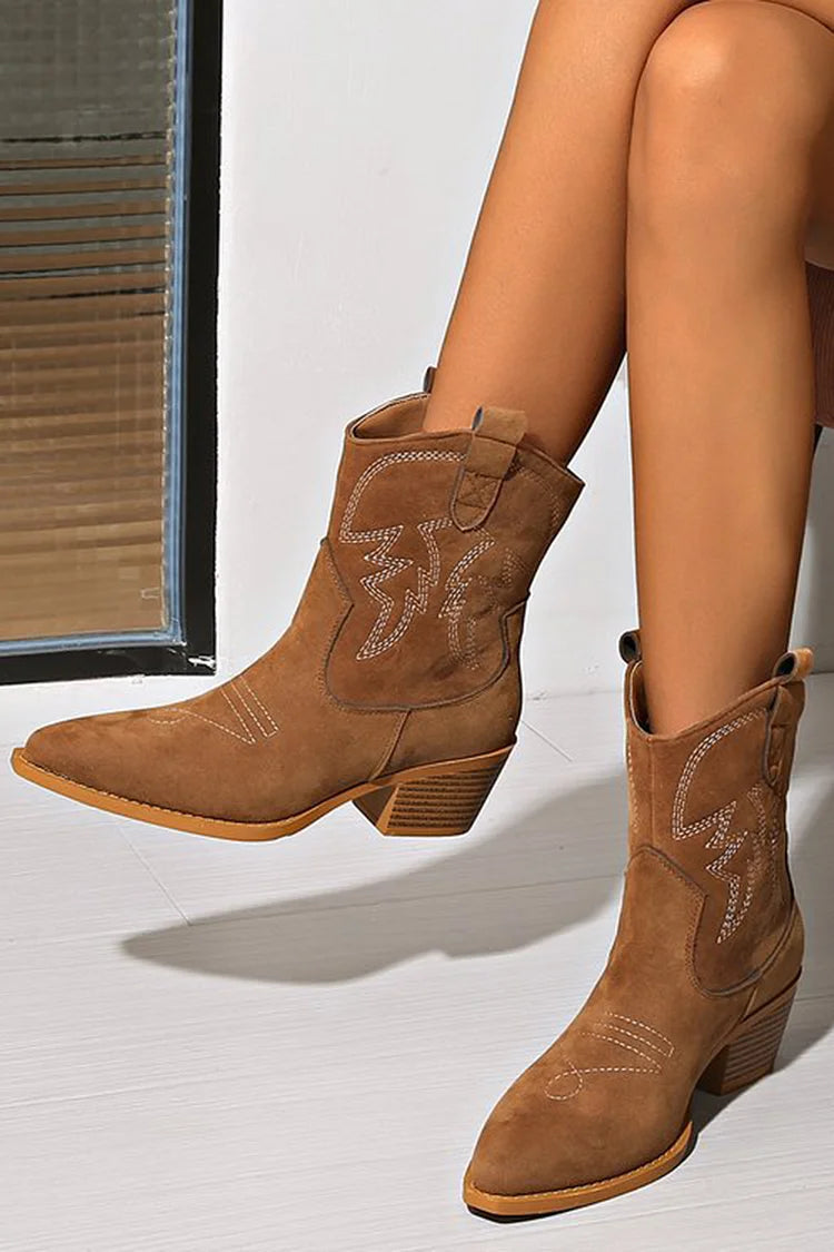 Elena | Pointed Western Ankle Boot